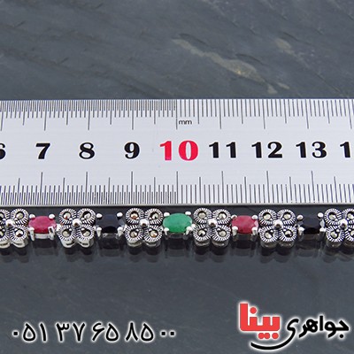 دستبند چند جواهر یاقوت و زمرد زنانه سنگین درجه یک _کد:13572