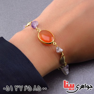 دستبند عقیق یمنی و آمتیست زنانه مدل فرنوش _کد:13576