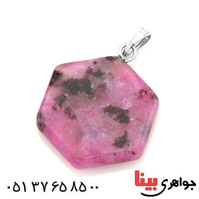 گردنبند رودونیت تراش 6 ضلعی _کد:13580