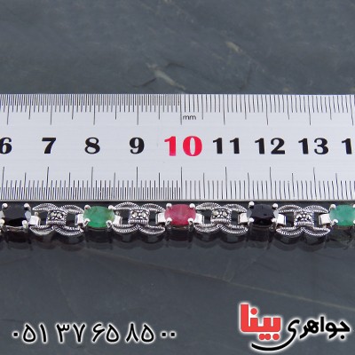 دستبند چند جواهر یاقوت و زمرد زنانه سنگین درجه یک _کد:13596