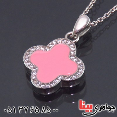 گردنبند نقره زنانه رودیوم طرح شبدر _کد:13614