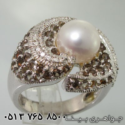 انگشتر چند جواهر مروارید و کوارتز دودی