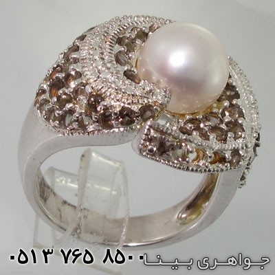 انگشتر چند جواهر مروارید و کوارتز دودی
