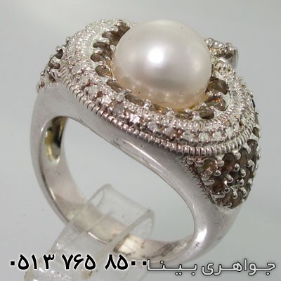 انگشتر چند جواهر مروارید و کوارتز دودی