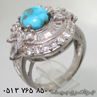 انگشتر فیروزه نیشابوری باگت طرح گل