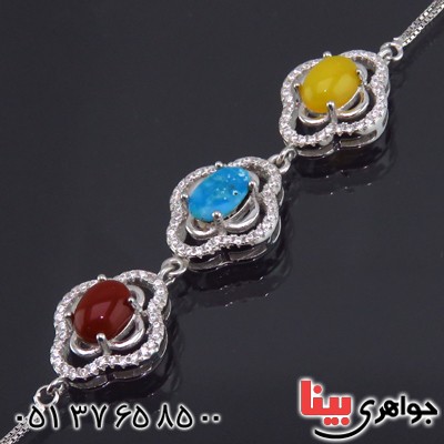 دستبند چند جواهر فیروزه نیشابوری و عقیق میکروستینگ زنانه _کد:13633