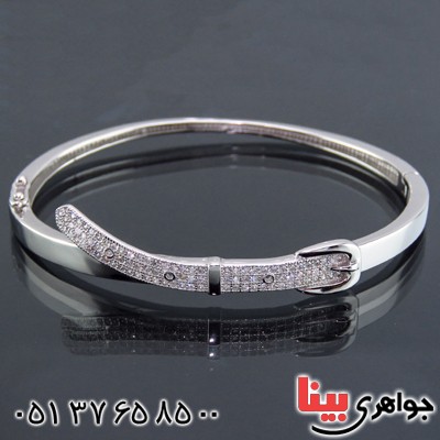 دستبند نقره النگویی زنانه میکروستینگ رودیوم مدل کمربند _کد:13636