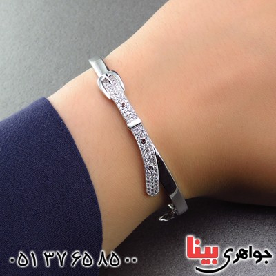 دستبند نقره النگویی زنانه میکروستینگ رودیوم مدل کمربند _کد:13636