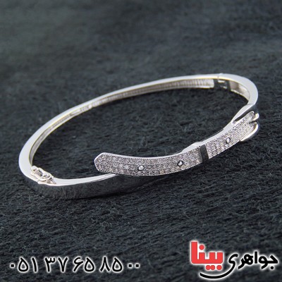 دستبند نقره النگویی زنانه میکروستینگ رودیوم مدل کمربند _کد:13636