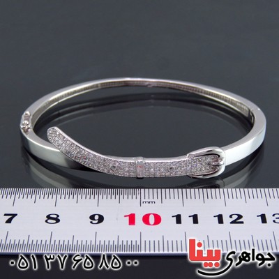 دستبند نقره النگویی زنانه میکروستینگ رودیوم مدل کمربند _کد:13636