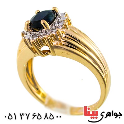 انگشتر یاقوت کبود و الماس زنانه مانی مدل شکوفه _کد:13675