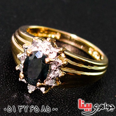 انگشتر یاقوت کبود و الماس زنانه مانی مدل شکوفه _کد:13675