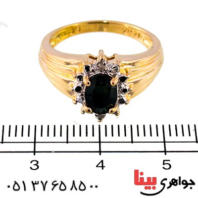 انگشتر یاقوت کبود و الماس زنانه مانی مدل شکوفه _کد:13675