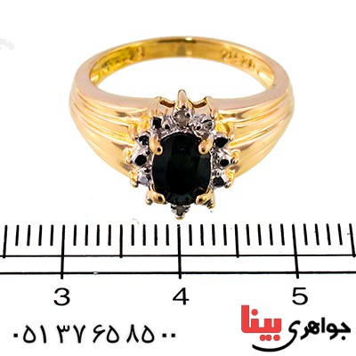 انگشتر یاقوت کبود و الماس زنانه مانی مدل شکوفه _کد:13675