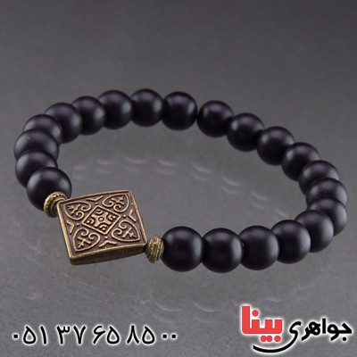 دستبند عقیق سیاه (اونیکس) مات طرح لوزی _کد:13680
