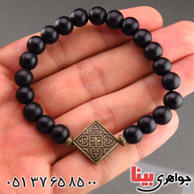 دستبند عقیق سیاه (اونیکس) مات طرح لوزی _کد:13680