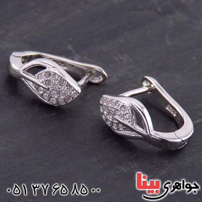 گوشواره نقره زنانه میکروستینگ رودیوم مدل برگ _کد:13683