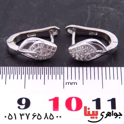 گوشواره نقره زنانه میکروستینگ رودیوم مدل برگ _کد:13683