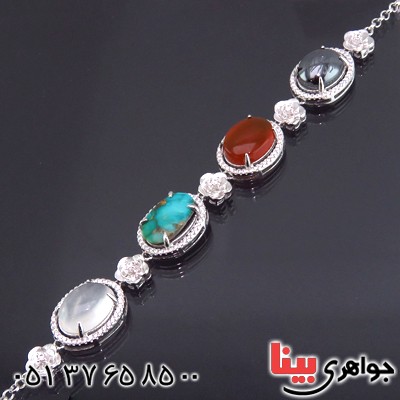 دستبند چند جواهر فیروزه نیشابوری، عقیق، درنجف و حدید سنگین _کد:13691