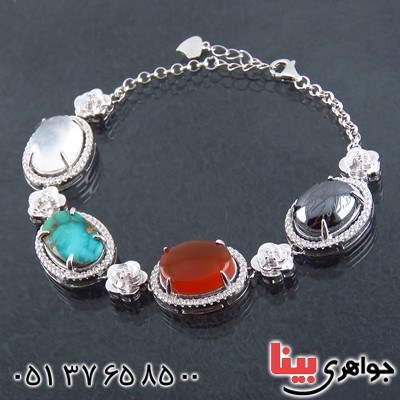 دستبند چند جواهر فیروزه نیشابوری، عقیق، درنجف و حدید سنگین _کد:13691