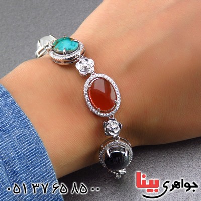 دستبند چند جواهر فیروزه نیشابوری، عقیق، درنجف و حدید سنگین _کد:13691