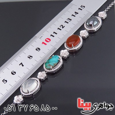 دستبند چند جواهر فیروزه نیشابوری، عقیق، درنجف و حدید سنگین _کد:13691