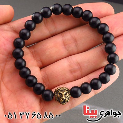 دستبند عقیق سیاه (اونیکس) مات طرح شیر نشان _کد:13695