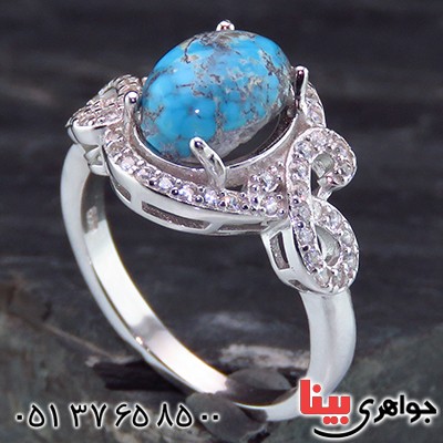 انگشتر فیروزه نیشابوری زنانه رودیوم گلبرگ _کد:13707