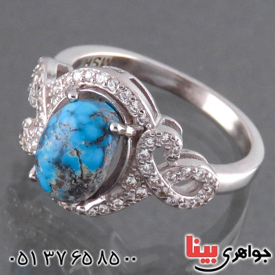 انگشتر فیروزه نیشابوری زنانه رودیوم گلبرگ _کد:13707