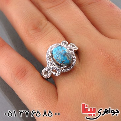 انگشتر فیروزه نیشابوری زنانه رودیوم گلبرگ _کد:13707