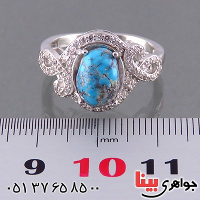 انگشتر فیروزه نیشابوری زنانه رودیوم گلبرگ _کد:13707