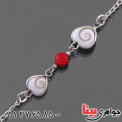 دستبند چند جواهر صدف (مهره مار) و مرجان زنانه _کد:13708