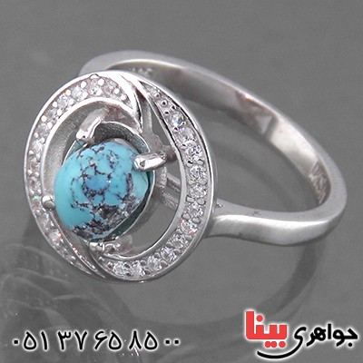 انگشتر فیروزه نیشابوری زنانه رودیوم  مدل موج _کد:13709