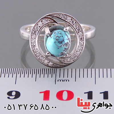 انگشتر فیروزه نیشابوری زنانه رودیوم  مدل موج _کد:13709
