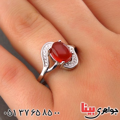 انگشتر عقیق یمنی زنانه رودیوم مدل پیچ _کد:13713