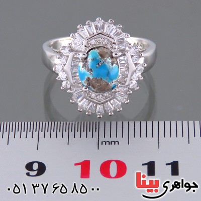 انگشتر فیروزه نیشابوری زنانه رودیوم  مدل فانتزی _کد:13716