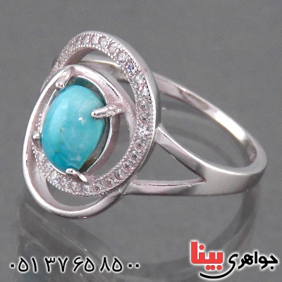 انگشتر فیروزه نیشابوری زنانه رودیوم  مدل خاتون _کد:13735
