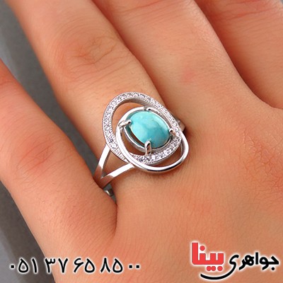 انگشتر فیروزه نیشابوری زنانه رودیوم  مدل خاتون _کد:13735