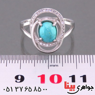 انگشتر فیروزه نیشابوری زنانه رودیوم  مدل خاتون _کد:13735