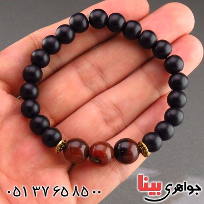 دستبند عقیق قرمز و سیاه مات مدل شکیب _کد:13736