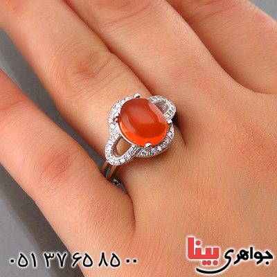 انگشتر عقیق یمنی خوشرنگ زنانه رودیوم  مدل نیلو _کد:13742