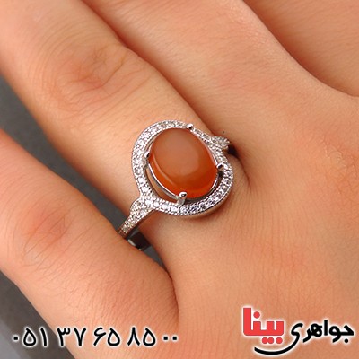 انگشتر عقیق یمنی زنانه رودیوم مدل گیسا _کد:13744