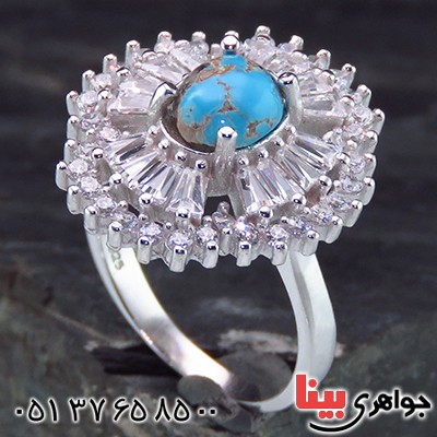 انگشتر فیروزه نیشابوری زنانه مدل گل _کد:13749