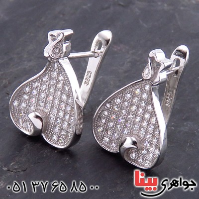 گوشواره نقره زنانه میکروستینگ رودیوم مدل قلب _کد:13752