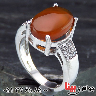 انگشتر عقیق یمنی زنانه رودیوم مدل کلاسیک _کد:13764