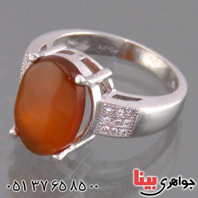 انگشتر عقیق یمنی زنانه رودیوم مدل کلاسیک _کد:13764