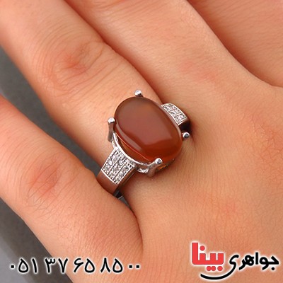 انگشتر عقیق یمنی زنانه رودیوم مدل کلاسیک _کد:13764
