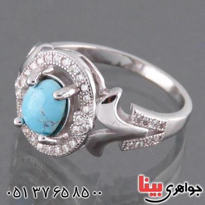 انگشتر فیروزه نیشابوری زنانه رودیوم مدل پرنس _کد:13765