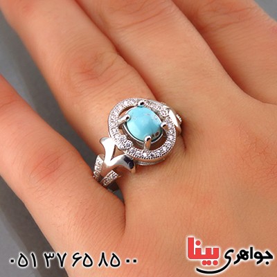 انگشتر فیروزه نیشابوری زنانه رودیوم مدل پرنس _کد:13765