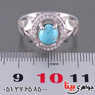 انگشتر فیروزه نیشابوری زنانه رودیوم مدل پرنس _کد:13765